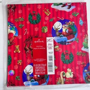 Hallmark Christmas Gift Wrap Santa Reindeer Wreath 2 Sheets